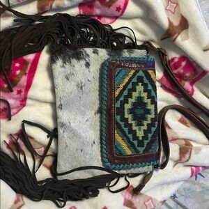 Myra Fringe Crossbody Bag with Aztec Pattern